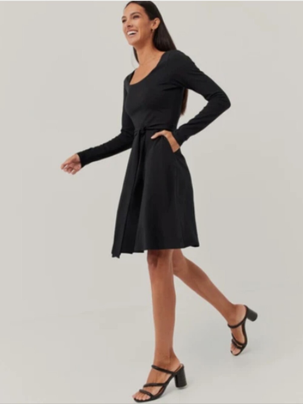 Pact Black Long-Sleeve Fit & Flare Dress
